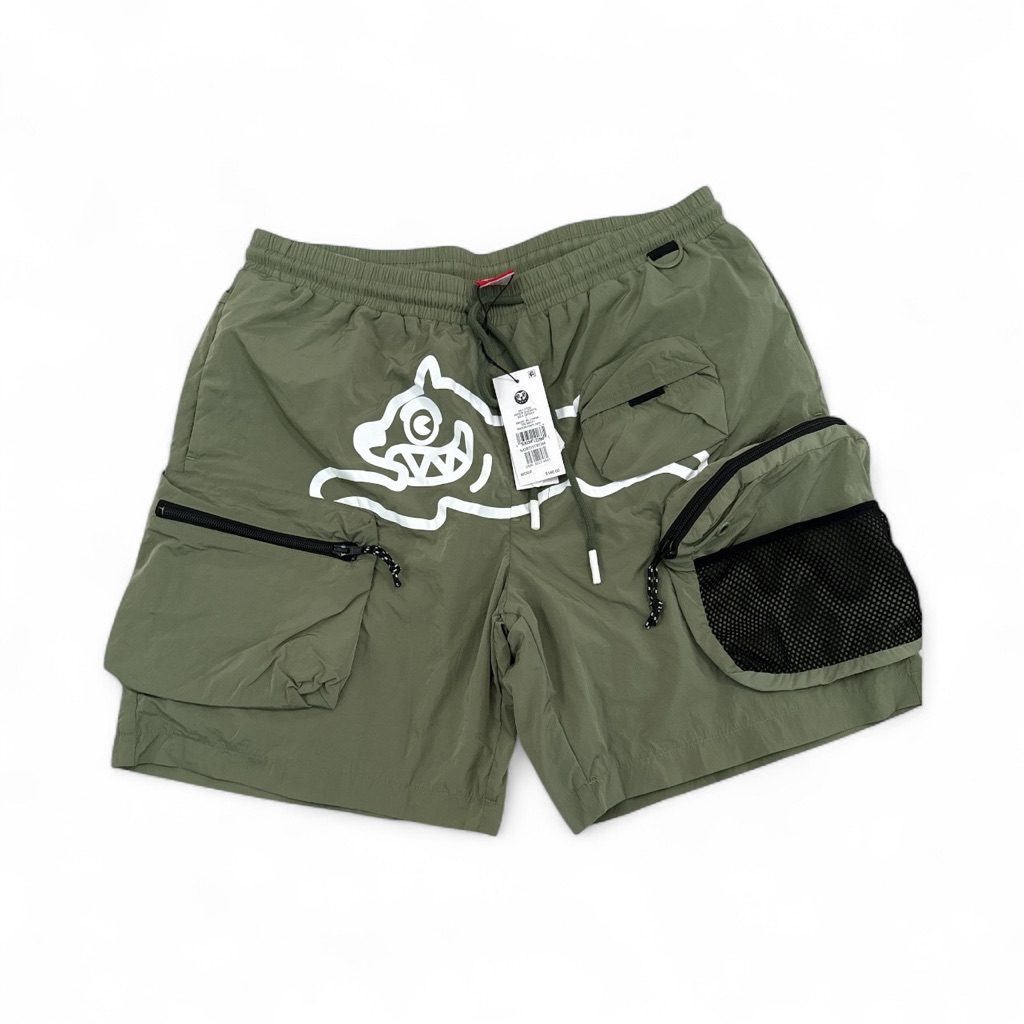 Green Cargo Shorts With Graphic Design Name Brand Ice Cream